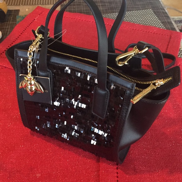 Christian Siriano New York Black Sequins Gold Logo Bag - Picture 4 of 8